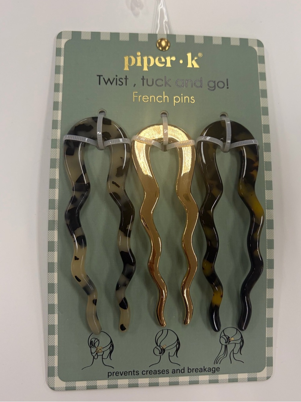 NWT ⚜️🤎⚜️ Piper K “Twist, tuck and go!" French Hair Pins Set of 3 - Picture 2 of 2